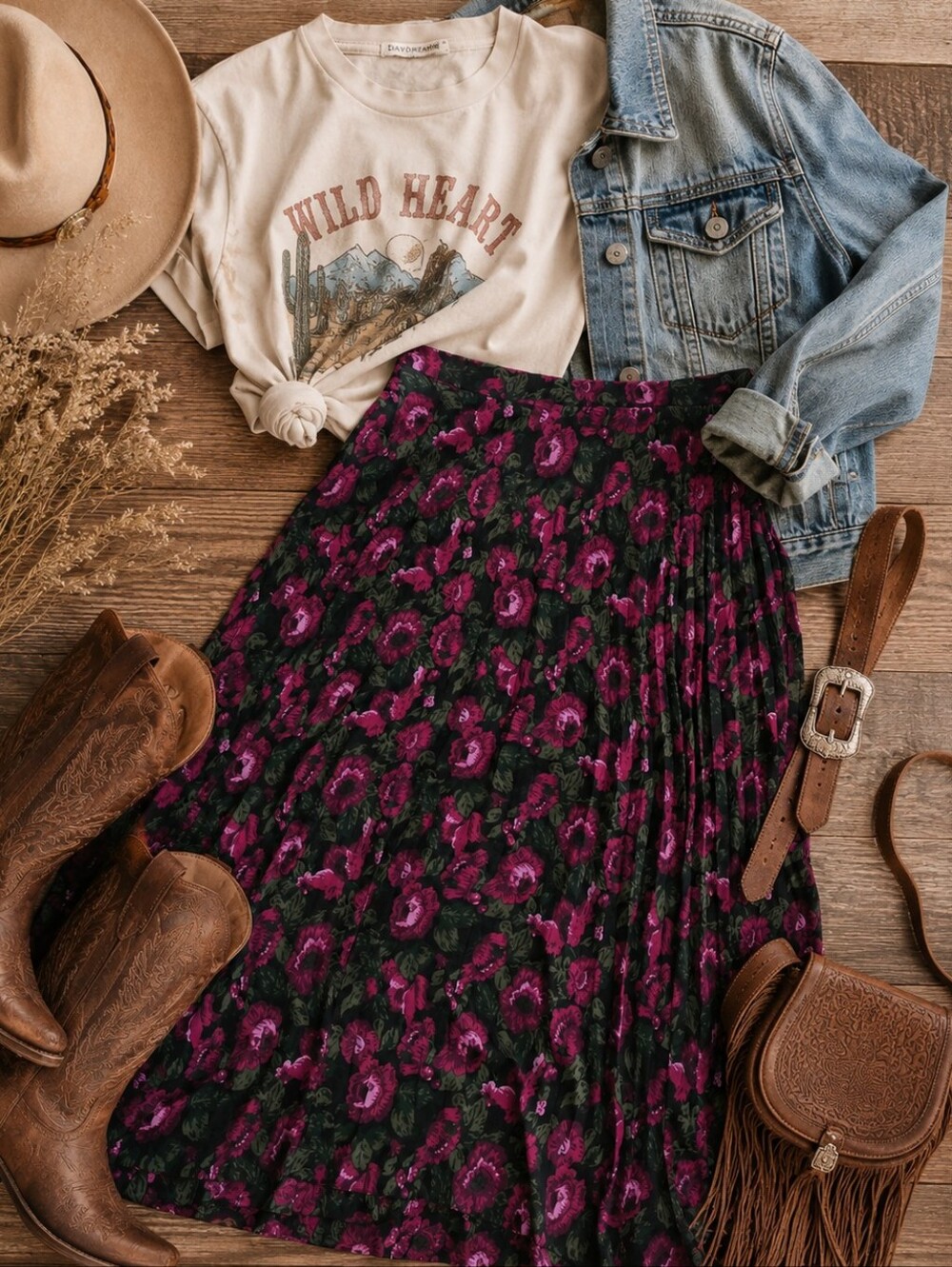 Western Boho Floral Midi Skirt Size 16 Prairie Cottagecore Flowy